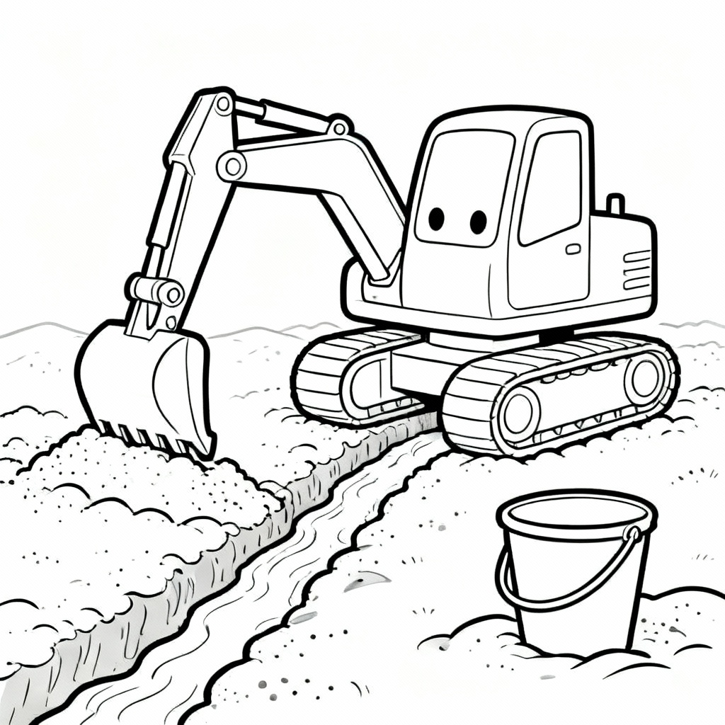 Excavator Cars Coloring Page