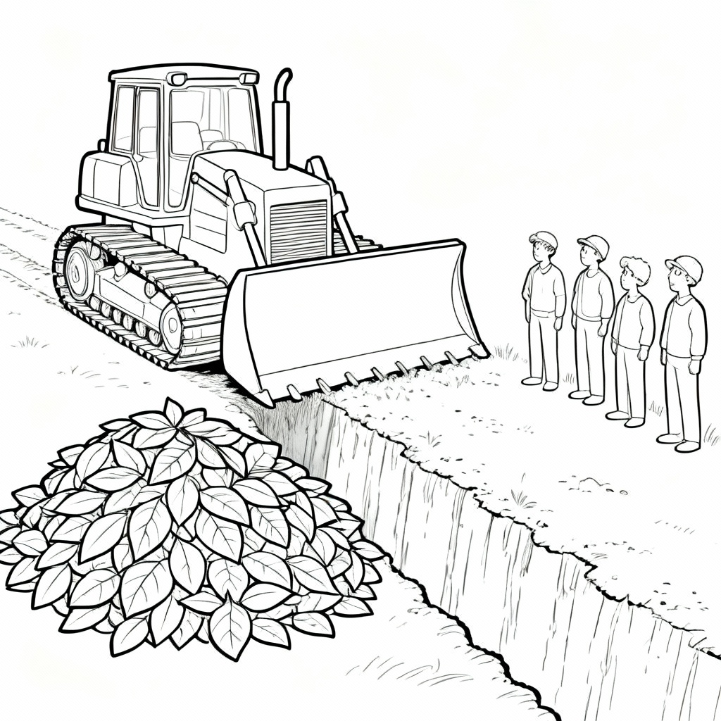 Bulldozer Leaves Coloring Page