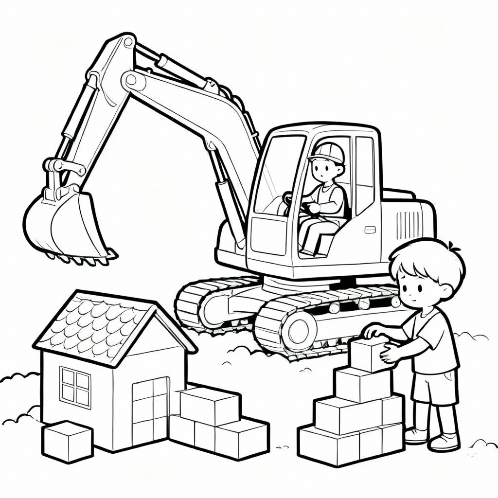 Excavator House Coloring Page