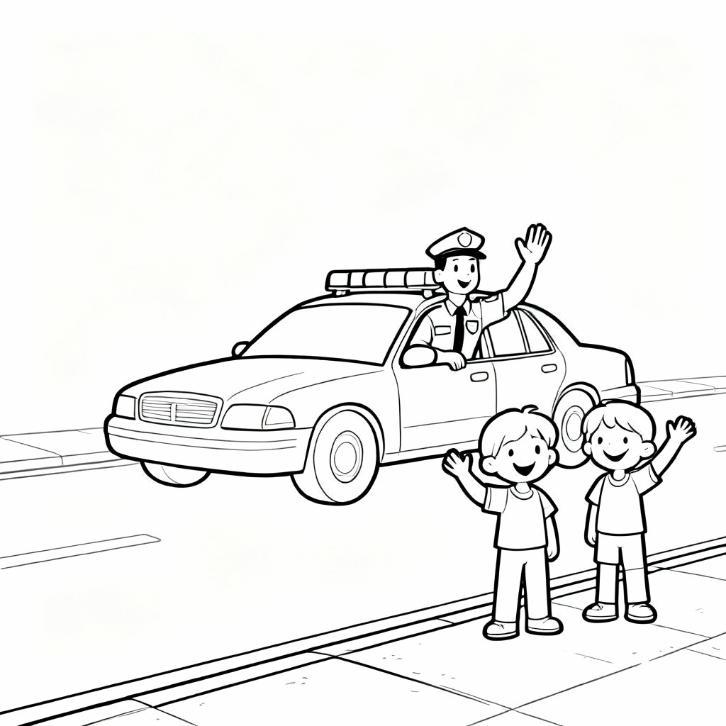 Police Car Hello Coloring Page