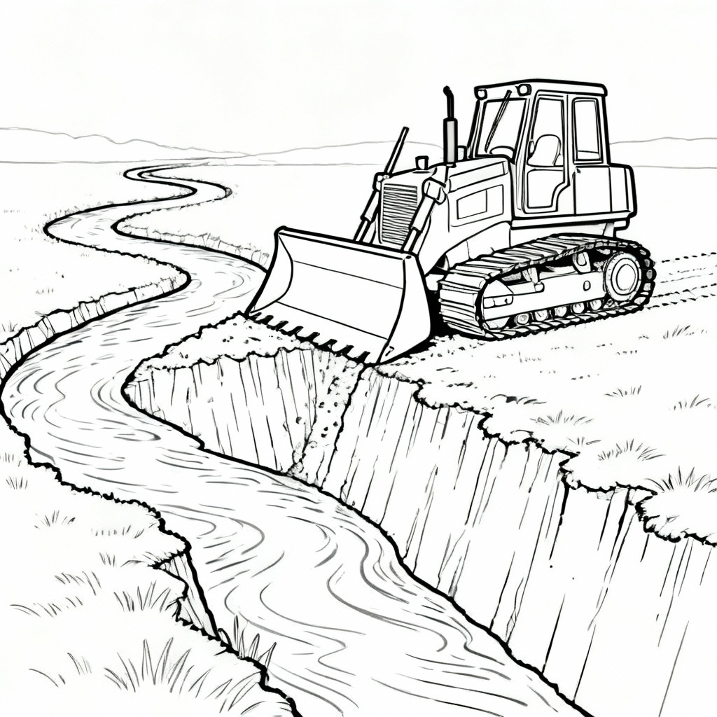 Bulldozer River Coloring Page