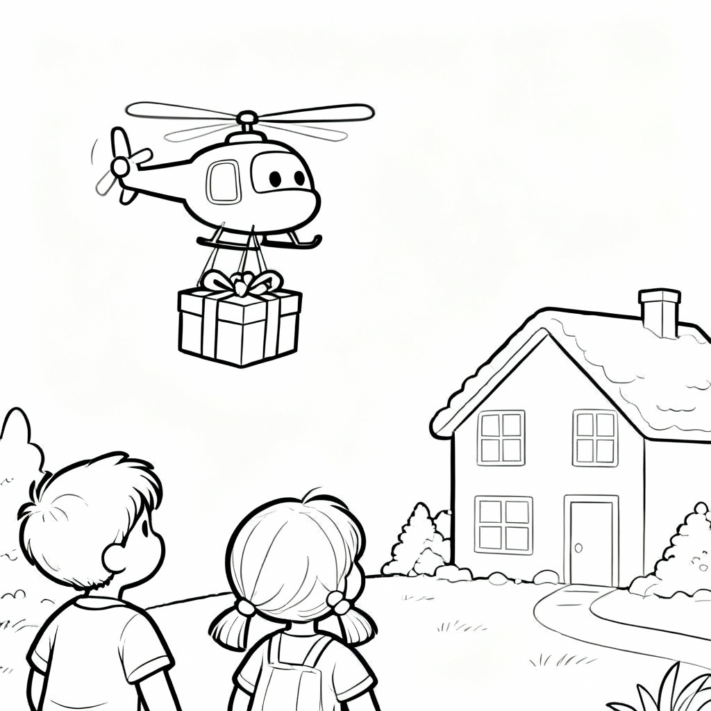 Helicopter Gift Coloring Page