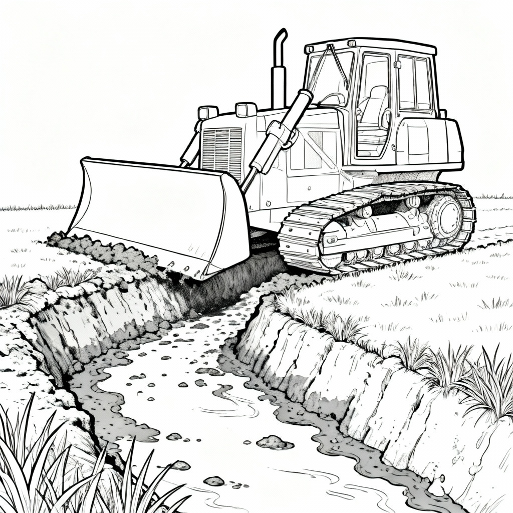 Bulldozer Trench Coloring Page