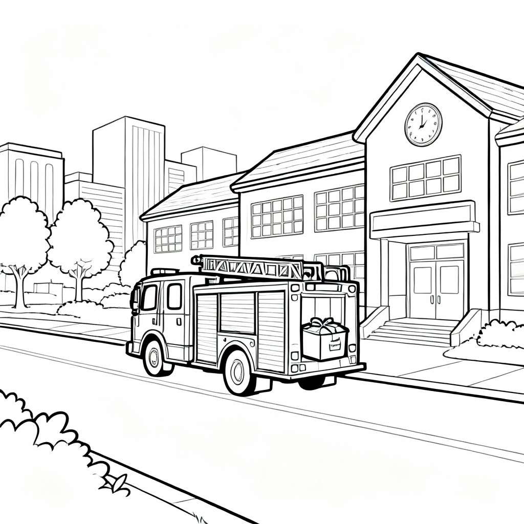 Fire Truck City Coloring Page