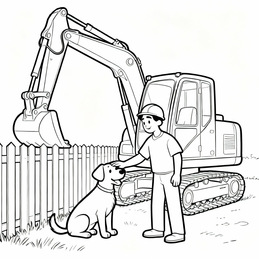 Excavator Dog Coloring Page