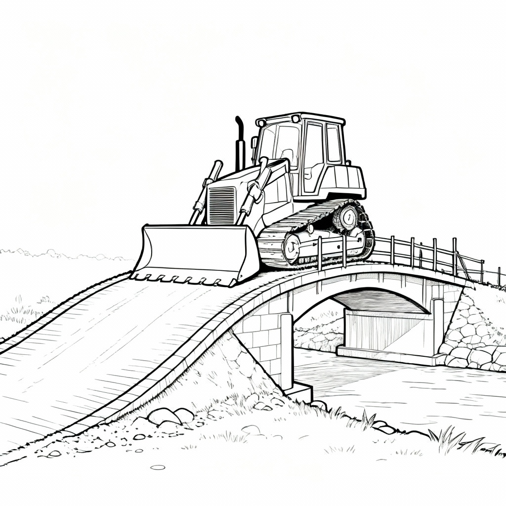 Bulldozer Bridge Coloring Page