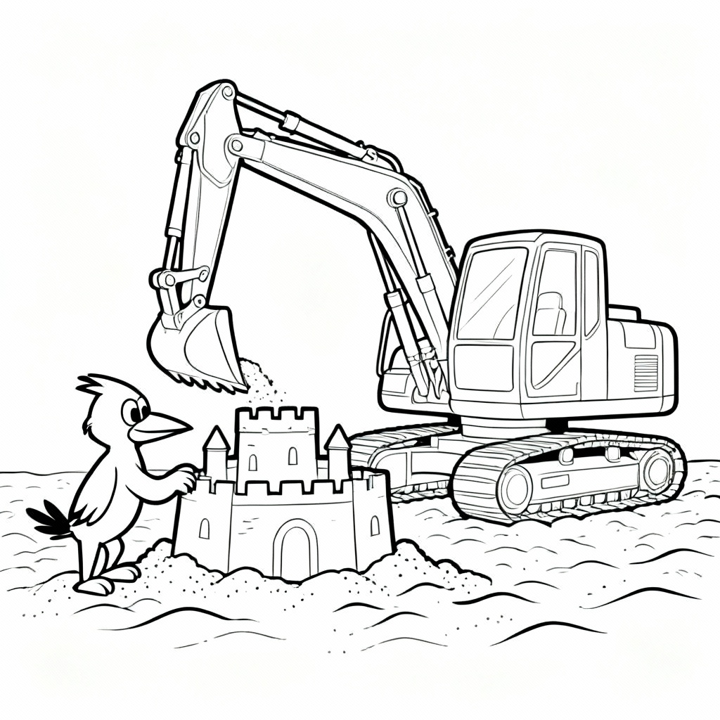 Excavator Castle Coloring Page