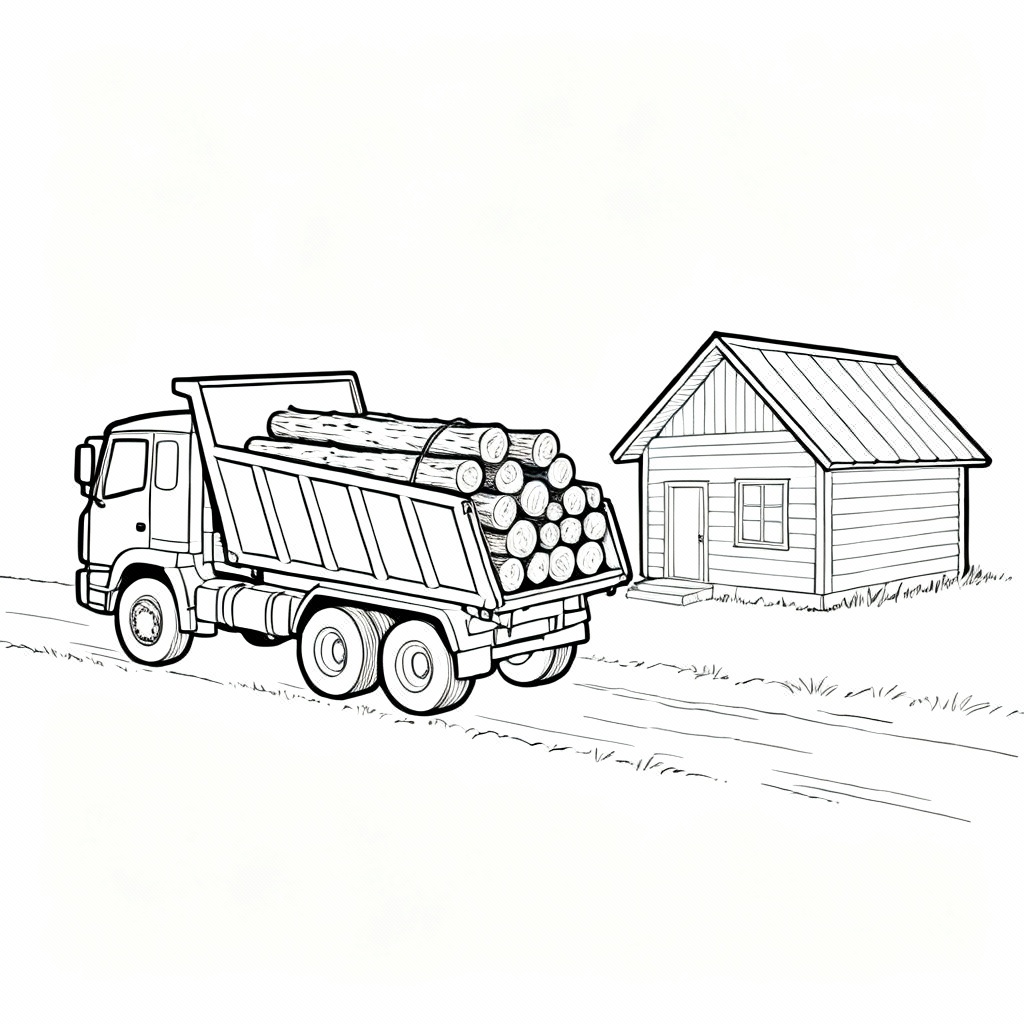 Dump Truck Logs Coloring Page