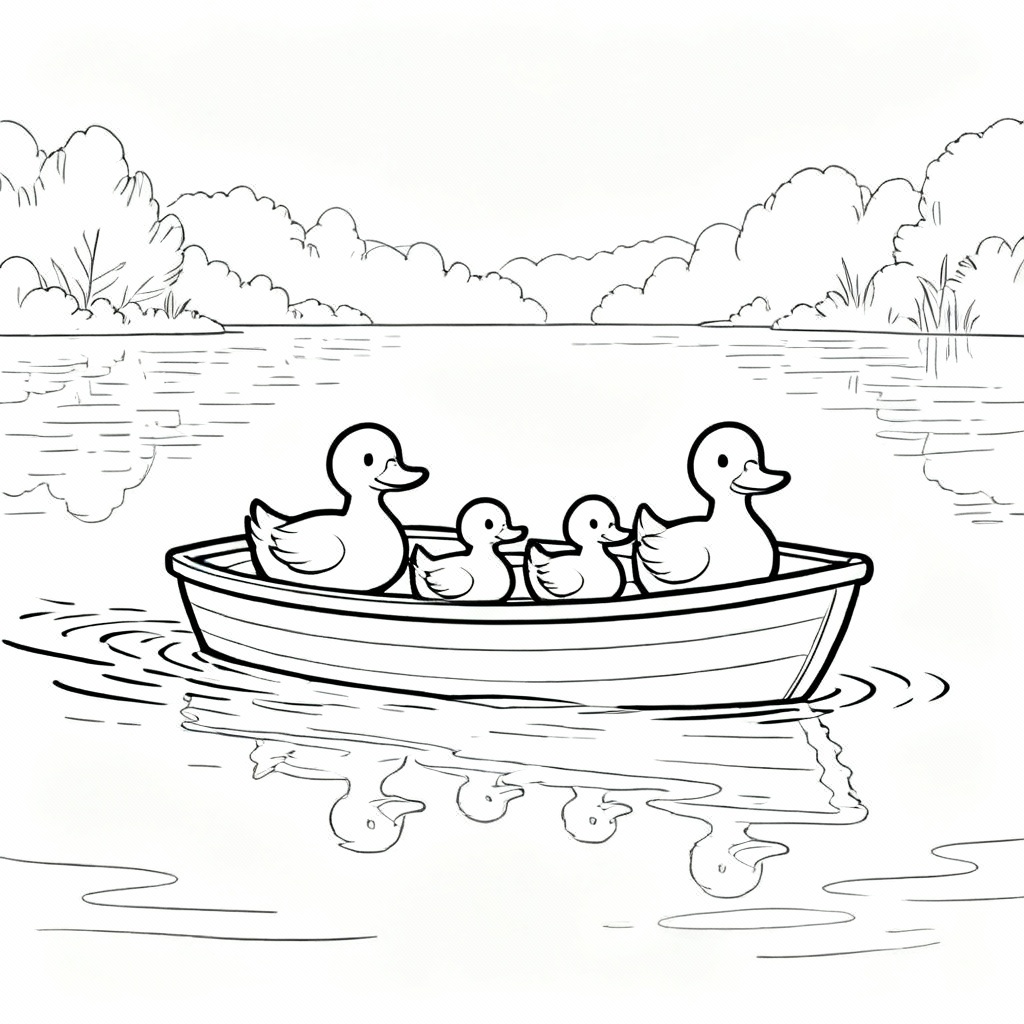 Duck Boat Lake Coloring Page