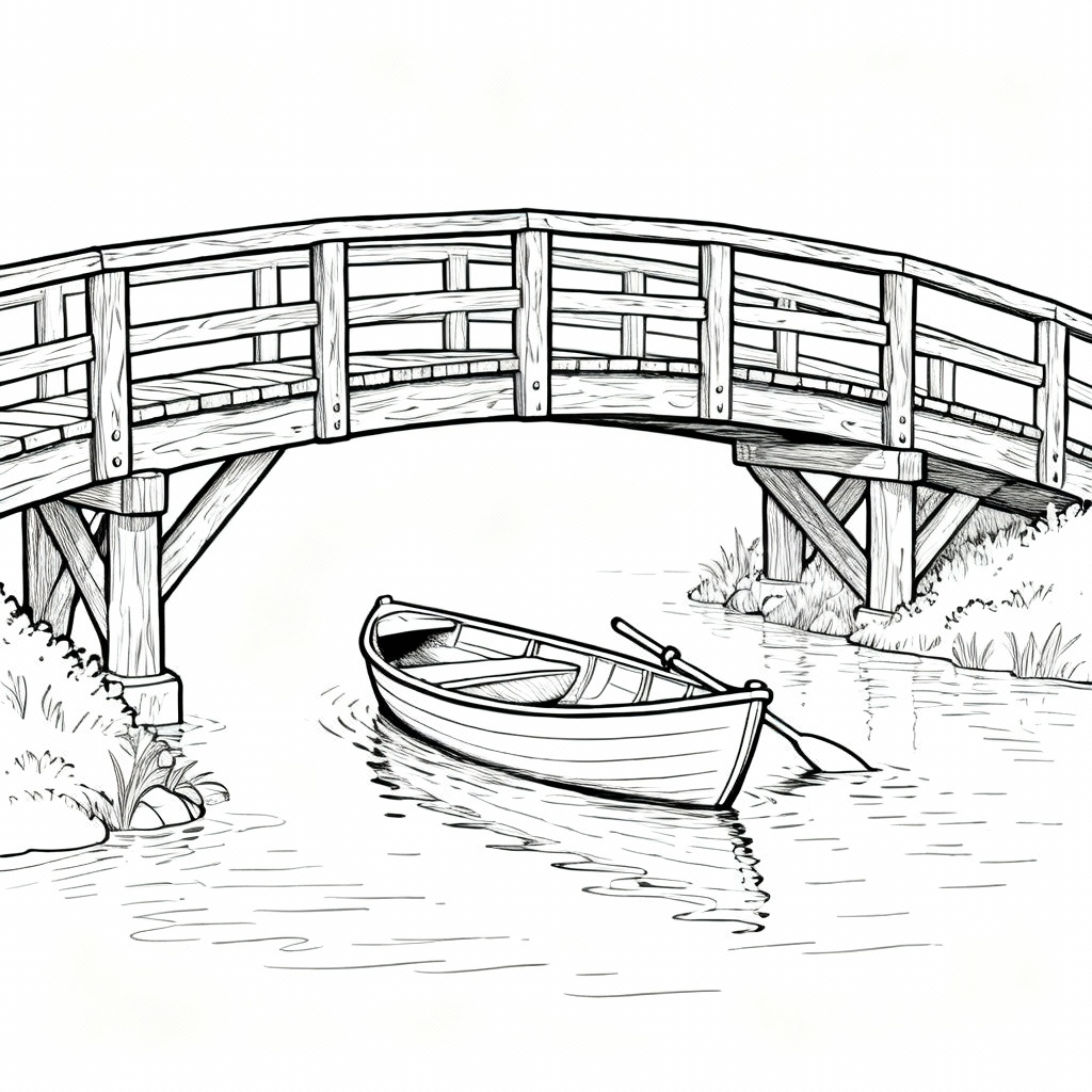 Rowboat Bridge Coloring Page