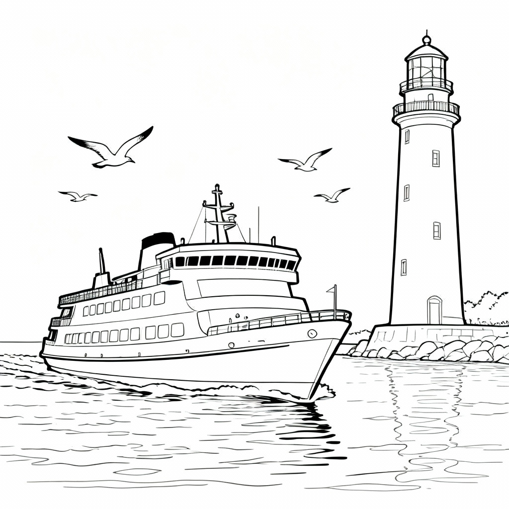 Seaside Ferry Coloring Page