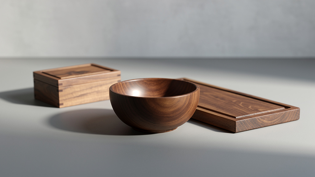 Objets artisanaux en bois de noyer