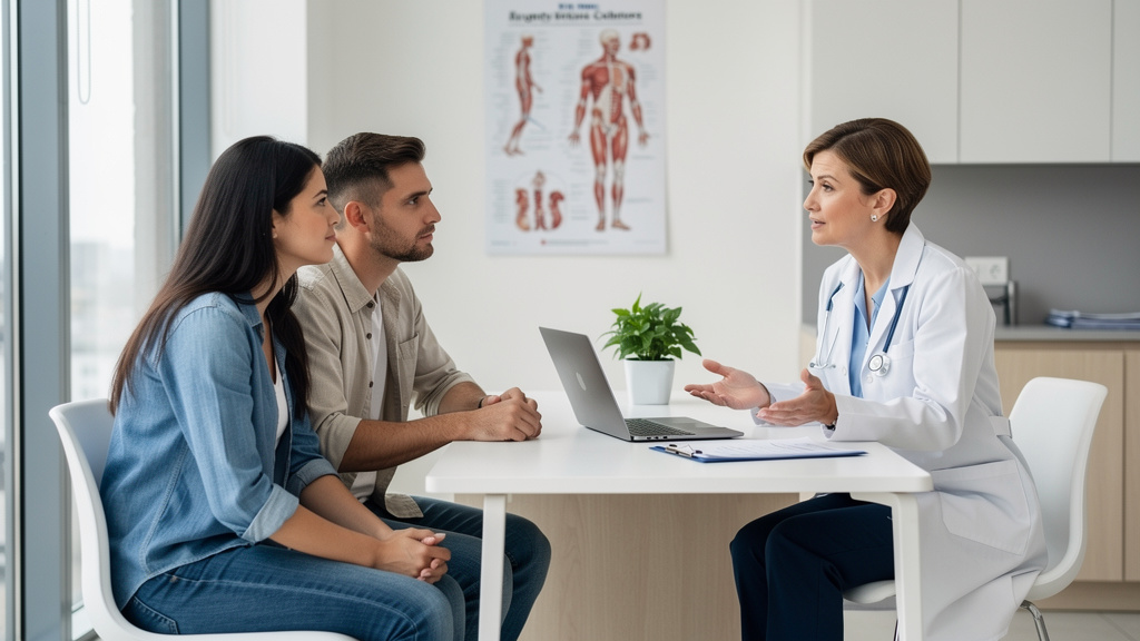 Couple receiving compassionate fertility consultation from doctor