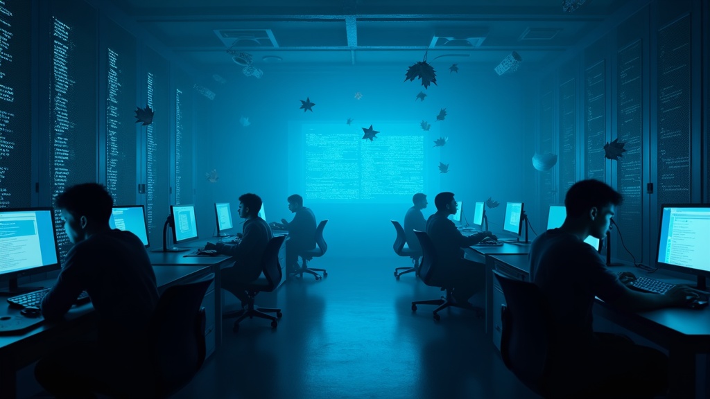 Robot de Inteligencia Artificial analizando currículums en una oficina futurista