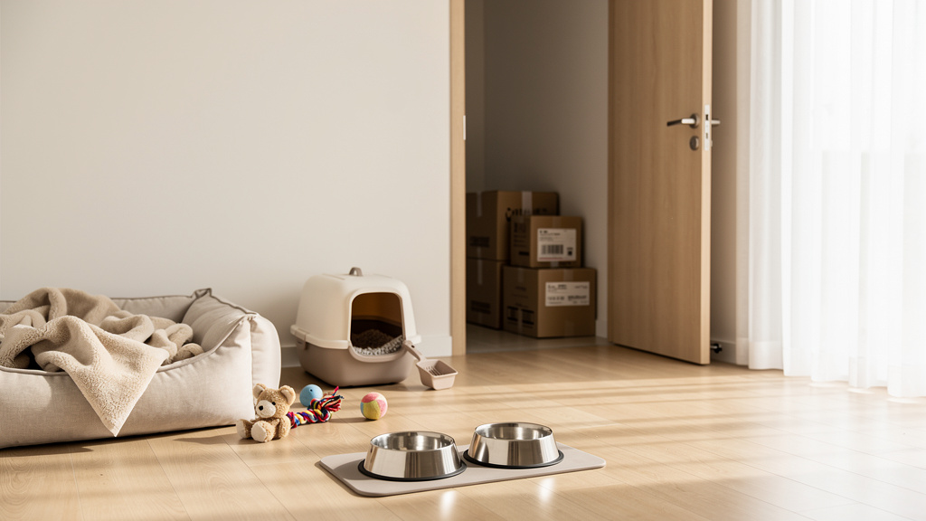 Peaceful safe room setup for pet on moving day