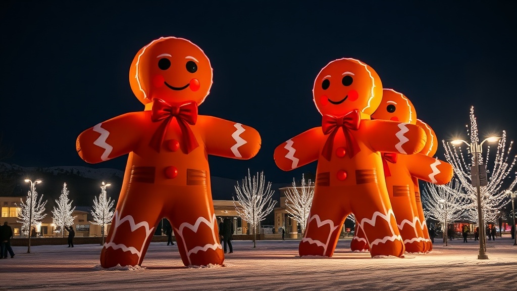 Community Unites Around 20-Foot Inflatable Gingerbread Men for Christmas