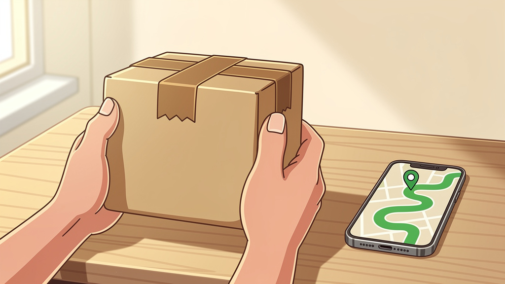 Plain parcel with smartphone showing delivery tracking for discreet service