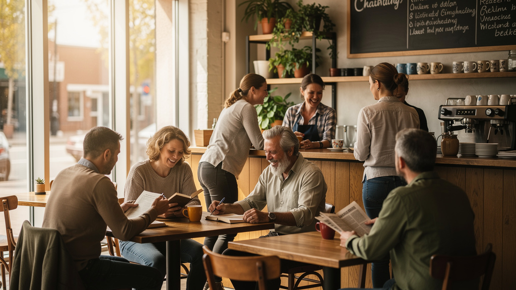 Regular customers enjoying their neighborhood cafe