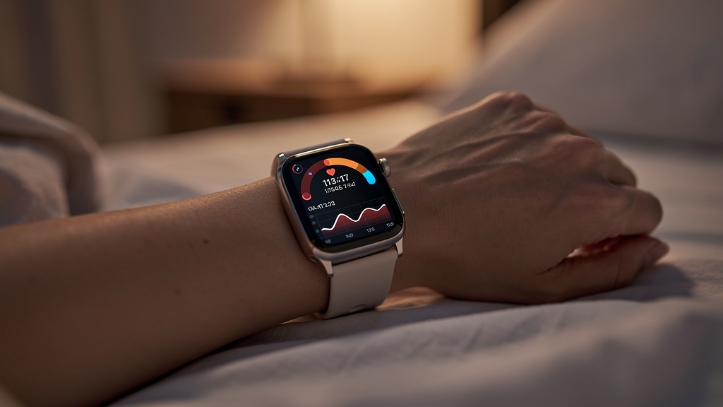 Modern wearable device tracking sleep and recovery metrics