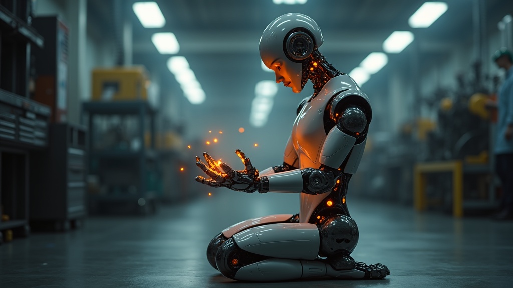 Robot humanoide equipado con piel robótica neuromórfica interactuando de forma segura con su entorno.