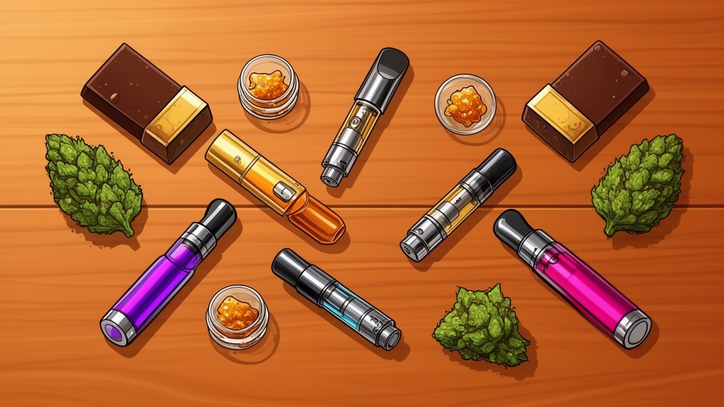 Diverse range of cannabis products including vapes and edibles