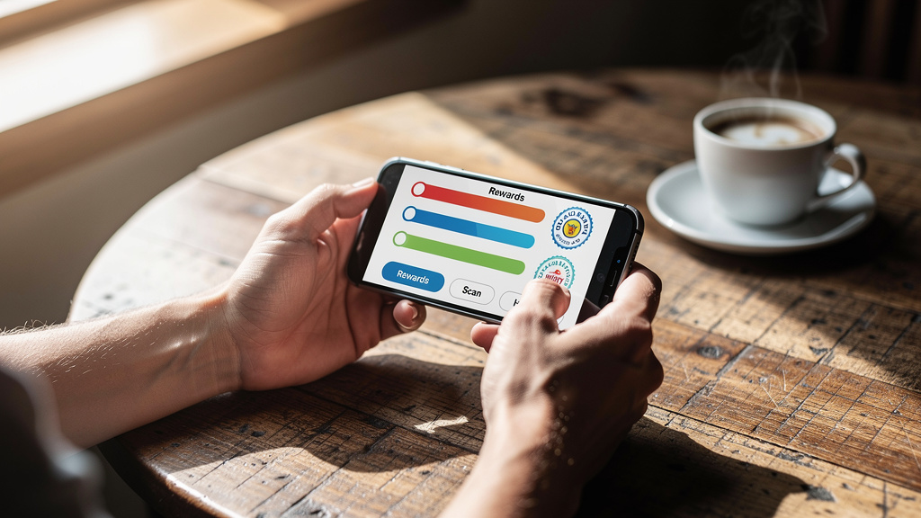 Business owner managing loyalty program on smartphone