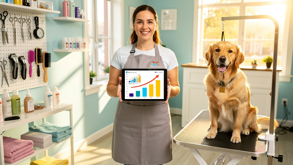 Pet grooming shop owner tracking loyalty program results