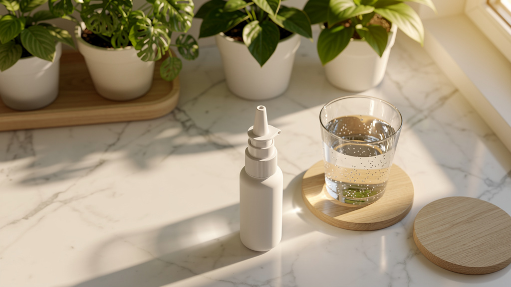 Modern wellness setup with nasal spray bottle