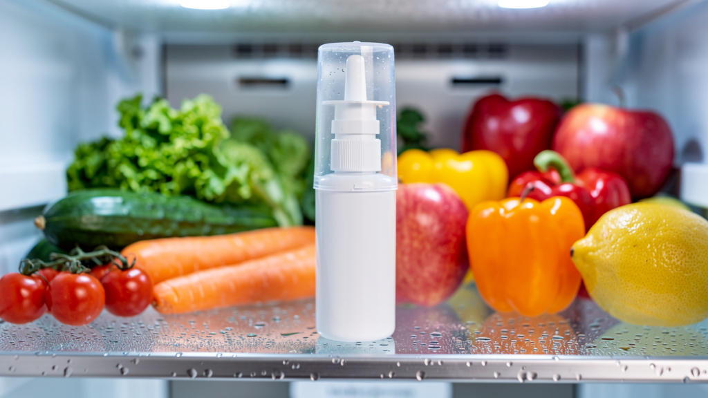 NAD+ nasal spray stored properly in refrigerator