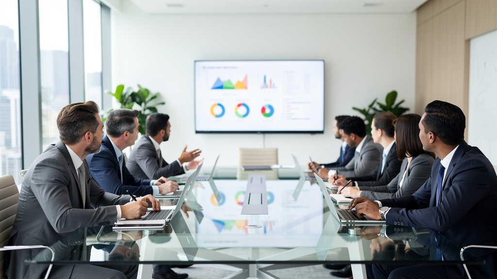 Business team collaborating effectively in modern meeting space