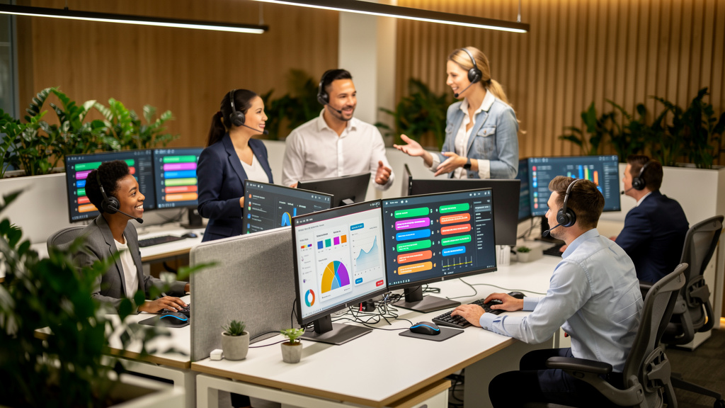 Modern customer service team with AI support technology