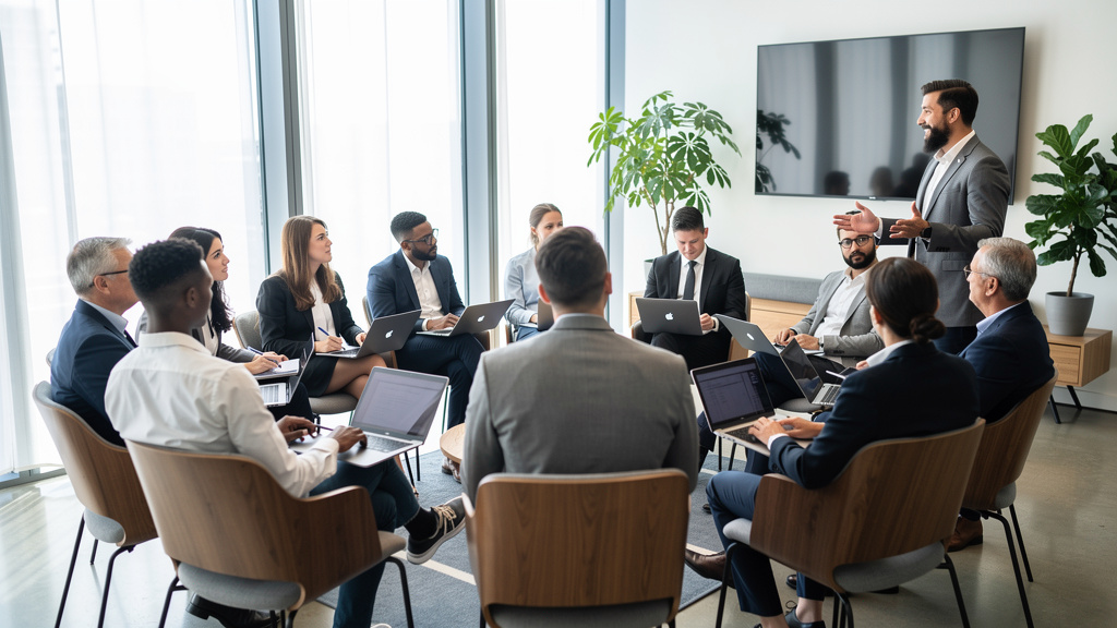 Employees participating in interactive AI training workshop