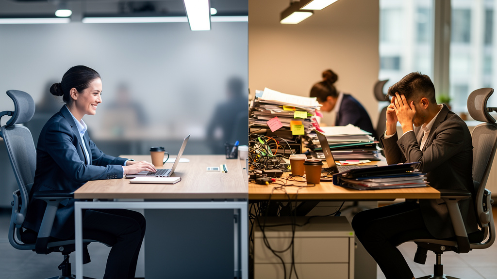 Contrasting organized and chaotic office workspaces