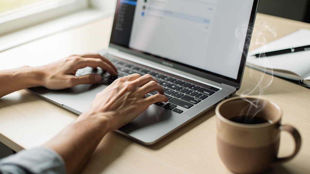 Person working on laptop in natural office setting