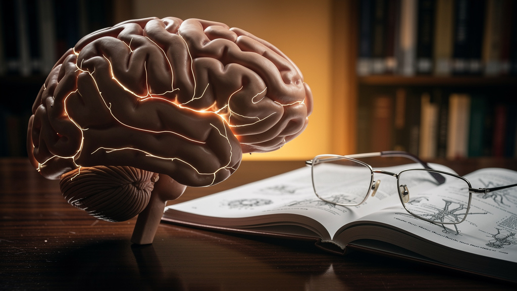 Brain model showing neural pathways and structure