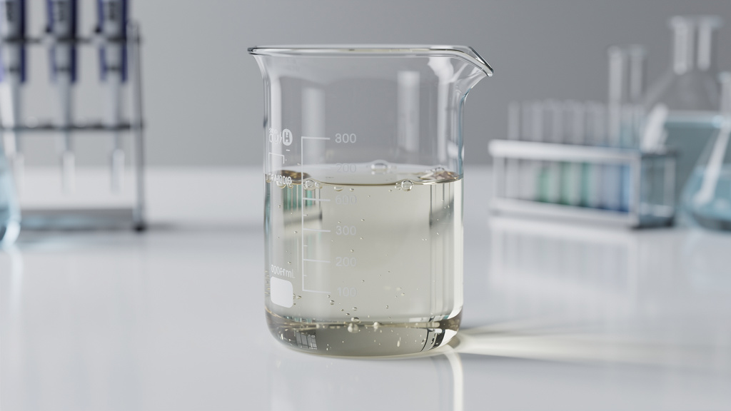 Laboratory beaker with lithium compound solution
