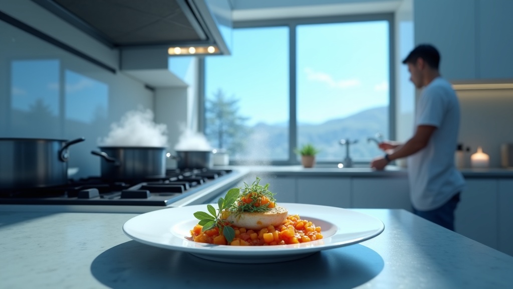 Chef virtual preparando un plato en la caótica cocina de Cooking Simulator VR