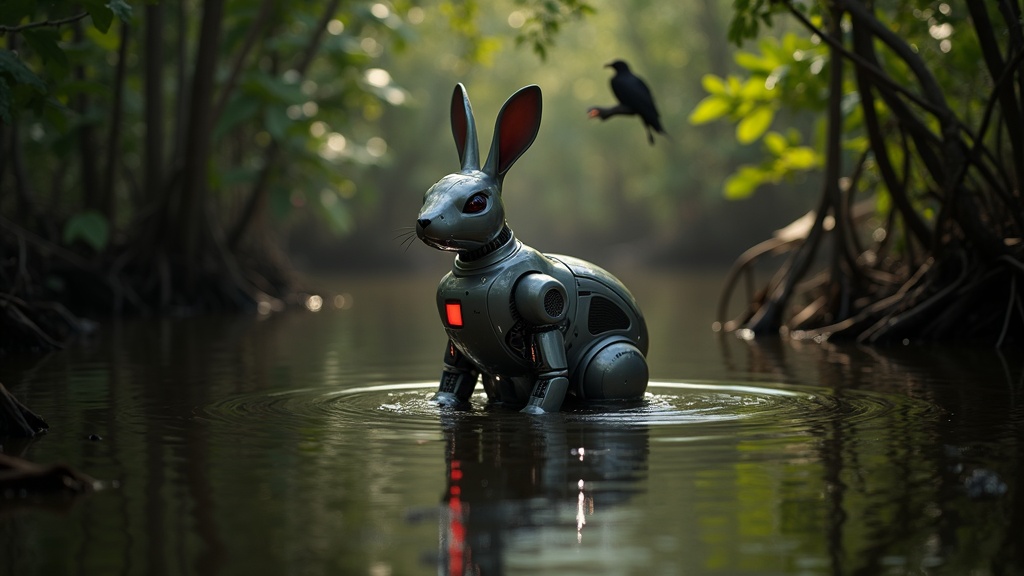 Prototipo de conejo robótico para los Everglades en un entorno de pruebas de laboratorio