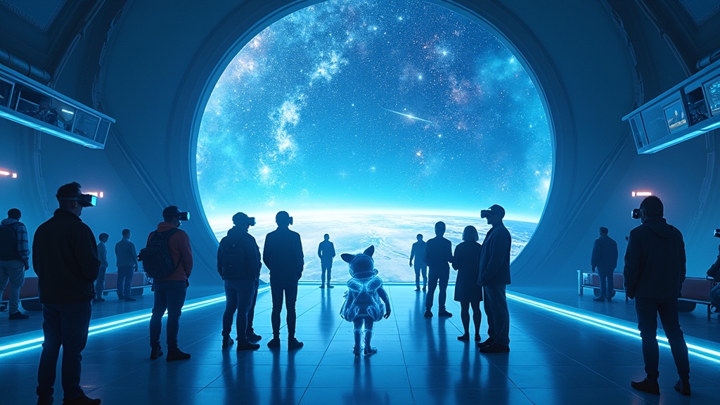 Visitantes equipados con visores VR explorando la experiencia Interstellar Arc en Las Vegas