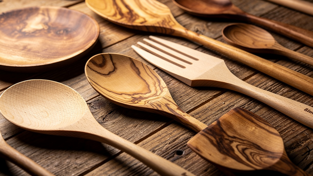 Verschiedene Holz-Küchenhelfer aus Buche und Olivenholz