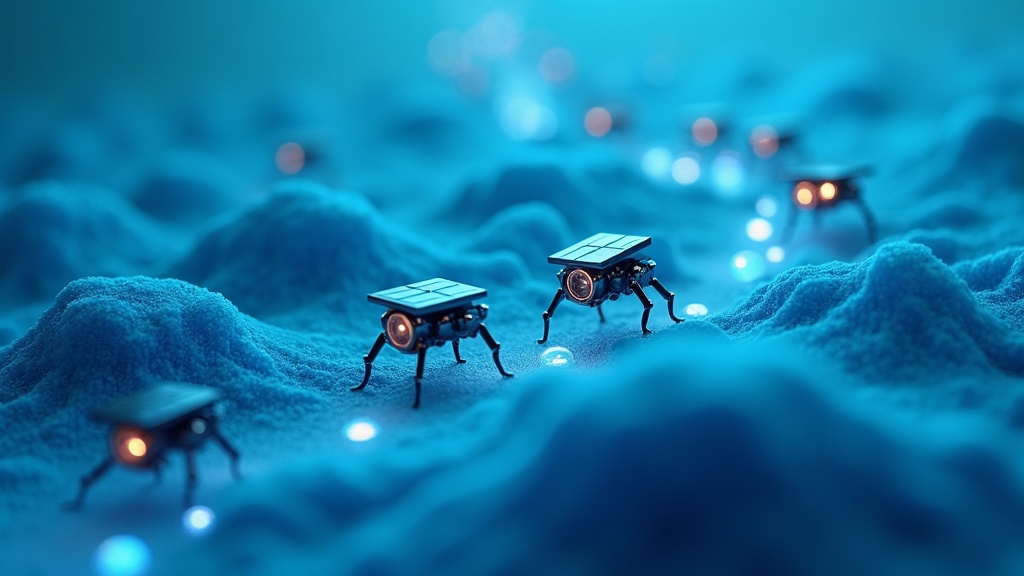 Vista microscópica de los robots microscópicos autónomos demostrando su escala