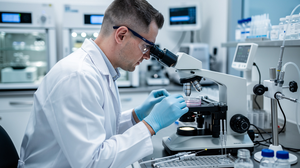 Embryologist performing advanced fertility procedures in laboratory