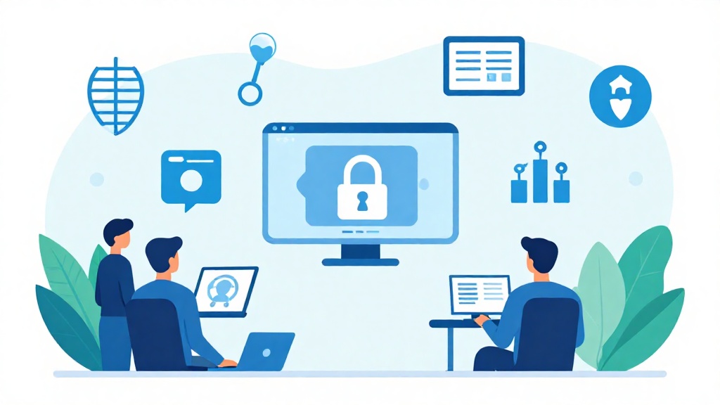 STEM教育概念圖展示計算機科學、數據分析、網路安全等技術與商業整合的現代數位學習環境