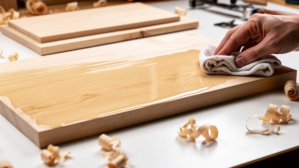 Application d'huile sur bois de bouleau finition