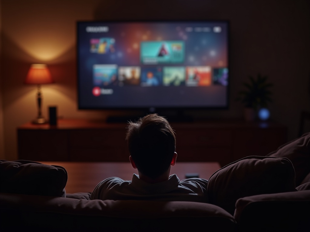 Una persona relajada en el sofá usando el mando a distancia con voz de Alexa del Fire TV Stick HD