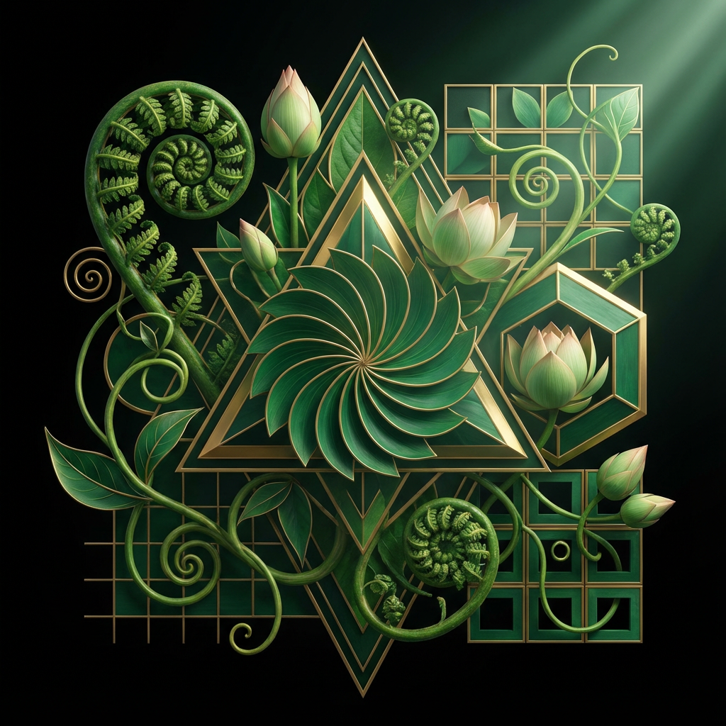 Immagine Di Fusione Botanico-geometrica. Crea Immagine di fusione botanico-geometrica. Crea una composizione iper-dettagliata e vibrante dove l'eleganza organica di forme botaniche (come felci, boccioli di loto o rampicanti) si scontra con la precisione rigorosa di forme geometriche audaci (triangoli, esagoni, o griglie modulari). L'interazione deve essere deliberata: i petali o le foglie si dividono e si dispongono secondo la spirale aurea (ϕ), e i motivi di crescita seguono la sequenza di Fibonacci. Utilizza un rendering frattale che riveli una complessità infinita all'interno della struttura, mantenendo linee pulite e un equilibrio visivo zen.
Stile: Art Déco digitale e Minimalismo futuristico. Illuminazione/Atmosfera: Luce volumetrica, forte contrasto tra ombra e luce, e un'atmosfera eterea e mistica. Palette Colori: Dominanza di tonalità verde smeraldo e oro lucido su uno sfondo nero opaco o bianco puro.
✨ Punti di Forza Aggiunti:
Dinamicità del Contrasto: Abbiamo specificato non solo l'interazione, ma anche lo "scontro" tra eleganza organica e precisione rigorosa.
Termini Matematici (LaTex): L'uso di ϕ e la menzione del rendering frattale danno al prompt un tono più tecnico e intrigante.
Stili Artistici: L'introduzione di Art Déco digitale e Minimalismo futuristico offre al modello un'indicazione chiara sull'estetica desiderata.
Dettagli di Rendering: Luce volumetrica e la palette di verde smeraldo e oro lucido sono scelte che aumentano notevolmente l'impatto visivo finale.