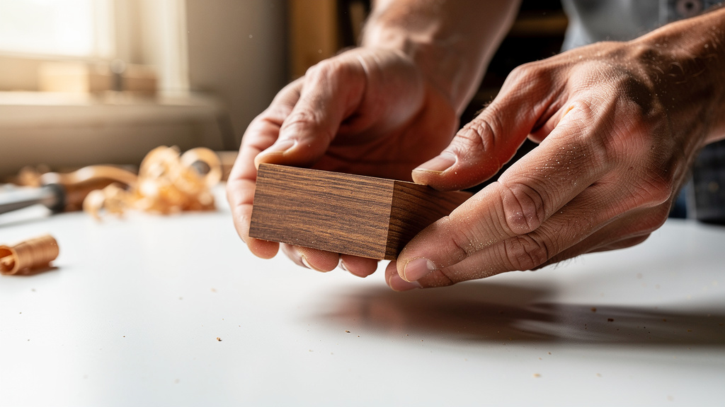 Mains tenant un morceau de bois de santal naturel
