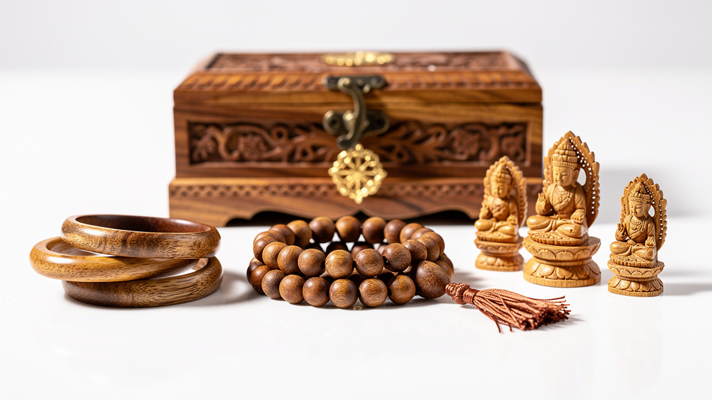 Collection d'objets artisanaux en bois de santal