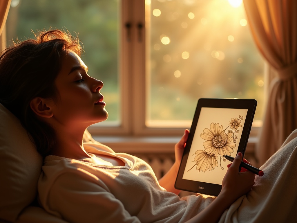 Persona escribiendo en un Kindle Scribe en un escritorio minimalista