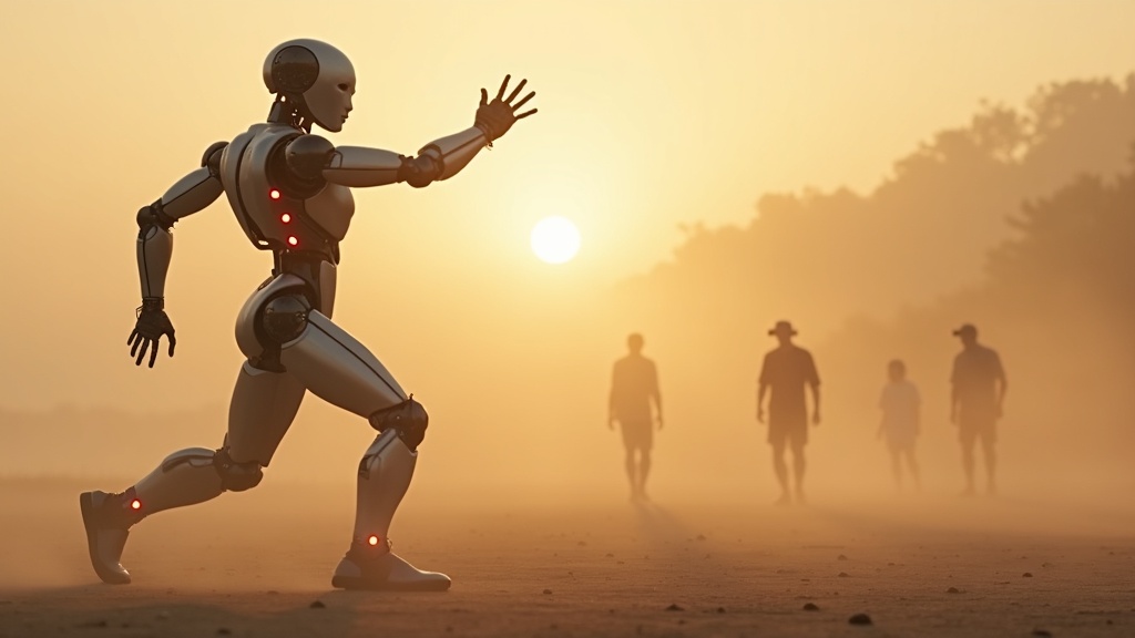 Primer plano del robot T-800 soldado artificial en entorno de pruebas